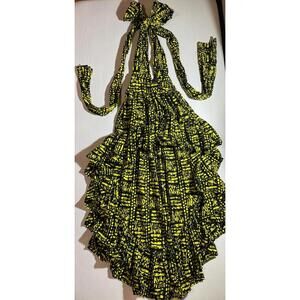 OFUURE Yellow and Black Patterned Halter Neck Dress S-L